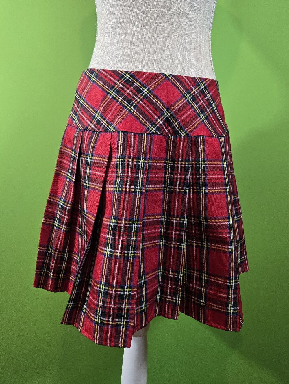 Plaid Wrap Mini Skirt for Women, Pleated Schoolgirl Skirt Size Medium